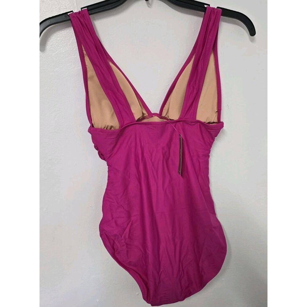 J.Crew Ruched V Neck One Piece Swimsuit Womens Size 6 Fuchsia BC116 - Picture 2 of 10